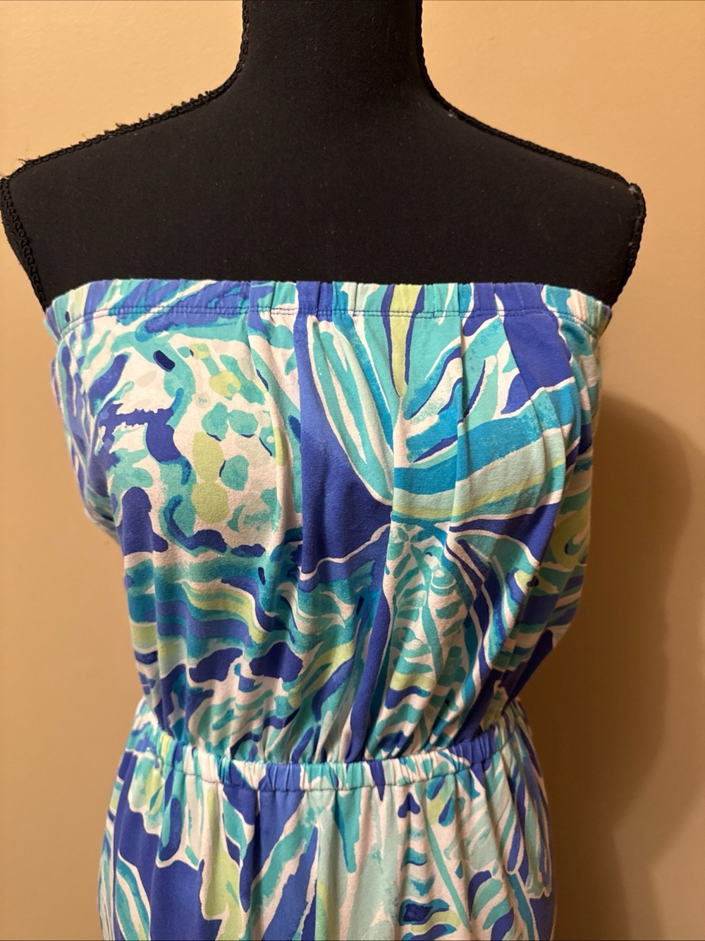 Lilly Pulitzer Blue Green Floral Strapless Maxi Dress - Picture 2 of 5